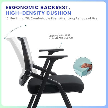 16 Pack Conference Room Chairs, Folding Office Desk Chair with Lumbar Support and Sliding Armrest, Stackable Office Guest Chairs & Reception Chairs