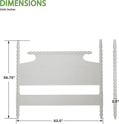 OSP Home Furnishings Spindle Design Cottage Style Headboard, 63.5 x 58.75 inches, Sandcastle Antique White Finish, Queen Size