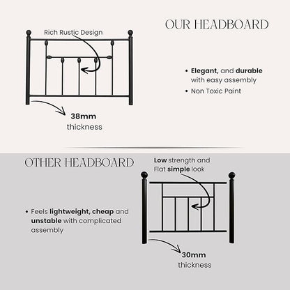 Victorian Twin Size Metal Bed Frame Height Adjustable Headboard Only, Wrought Iron Black Farmhouse Bed Frame Headboard, Easy Assembly, Short Clearance, Tall or Low Setting
