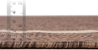 Unique Loom Outdoor Border Collection Area Rug - Soft Border (9' x 12' Rectangle, Brown/ Ivory)