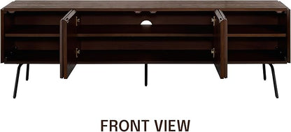 NTC Mossic TV Media Cabinet with 4 Doors for TVs, Entertainment Center with Natural Rattan, Metal Legs, Modern Storage Console for Living Room and Bedroom, Effortless Assembly, Dark Walnut
