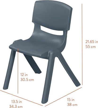 Stackable School Chairs, 12", Kids Furniture, Grey, 4-Pack