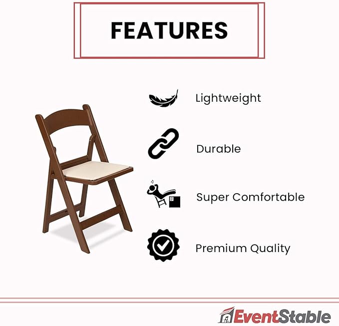 EventStable Titan PRO Resin Folding Chair - Brown with Ivory Indoor/Outdoor Lightweight Foldable Chair - Vinyl Padded Folding Chair for Weddings Parties Events - 100 Pack