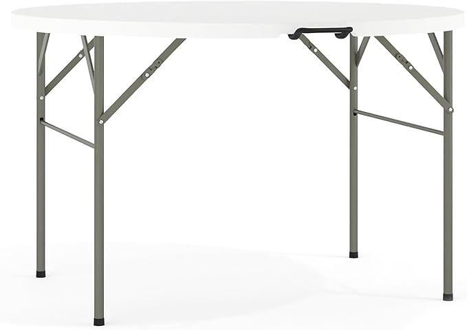 Flash Furniture Freeman 4' Round Plastic Folding Table with Carrying Handle, Plastic Foldable Table for Indoor/Outdoor Events, White