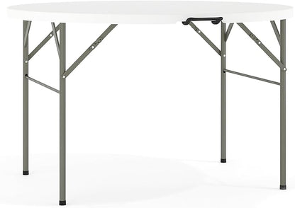 Flash Furniture Freeman 4' Round Plastic Folding Table with Carrying Handle, Plastic Foldable Table for Indoor/Outdoor Events, White