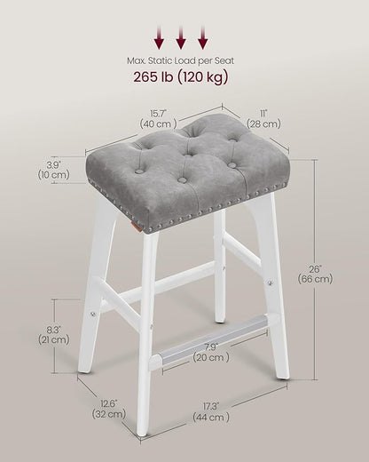 VASAGLE Bar Stools Set of 4, Saddle Counter Height Bar Stools, 26-Inch Backless Kitchen Stools with Wood Legs, PU Leather Thickened Upholstered Barstools for Kitchen Island Dining Room, Dove Gray