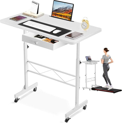 COMHOMA Small Standing Desk Adjustable Height Small Computer Desk Mobile Portable Rolling Laptop Table with Wheels 32" Computer Workstation Sit Stand Desks Portable Standing Table Treadmill desks