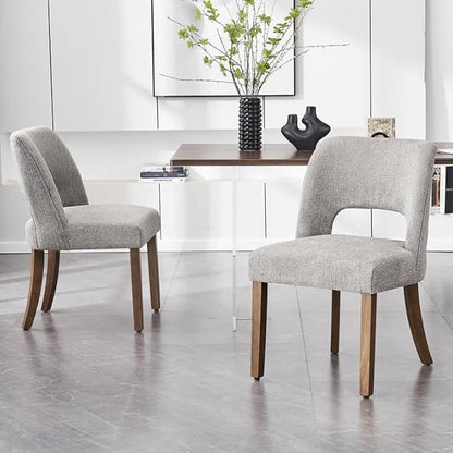 VKNOW Wooden Dining Chairs Set of 2, Modern Fabric Upholstered Dining Room Chair Kitchen Chairs, Farmhouse Dinner Chair for Kitchen Dining Room, Grey