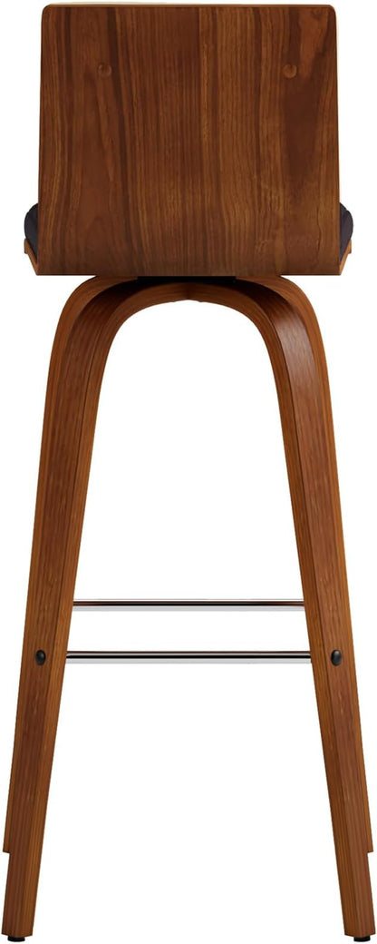 Vienna 30" Swivel Bar Stool in Walnut Wood Finish with Brown Faux Leather - Set of 2