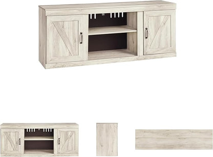 Signature Design by Ashley Bellaby Farmhouse Large TV Stand up to 60" with 3 Adjustable Shelves and Fireplace Option, White