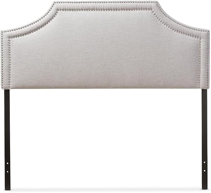 Urban Upmarket Modern and Contemporary Fabric Upholstered Headboard, Nailded Trim Head Board Beige/Queen