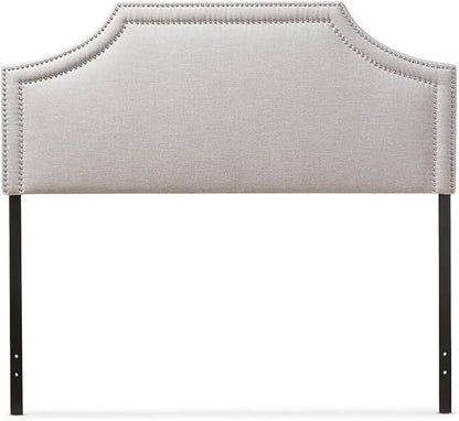 Urban Upmarket Modern and Contemporary Fabric Upholstered Headboard, Nailded Trim Head Board Beige/Queen