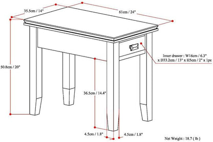 SIMPLIHOME Artisan SOLID WOOD 14 inch Wide Rectangle Transitional Narrow End Side Table in Russet Brown for the Living Room and Bedroom