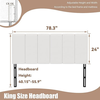 Yongchuang White Headboard King Size Upholstered Faux Leather Headboards King Bed Headboard Adjustable Height Head Board Panels