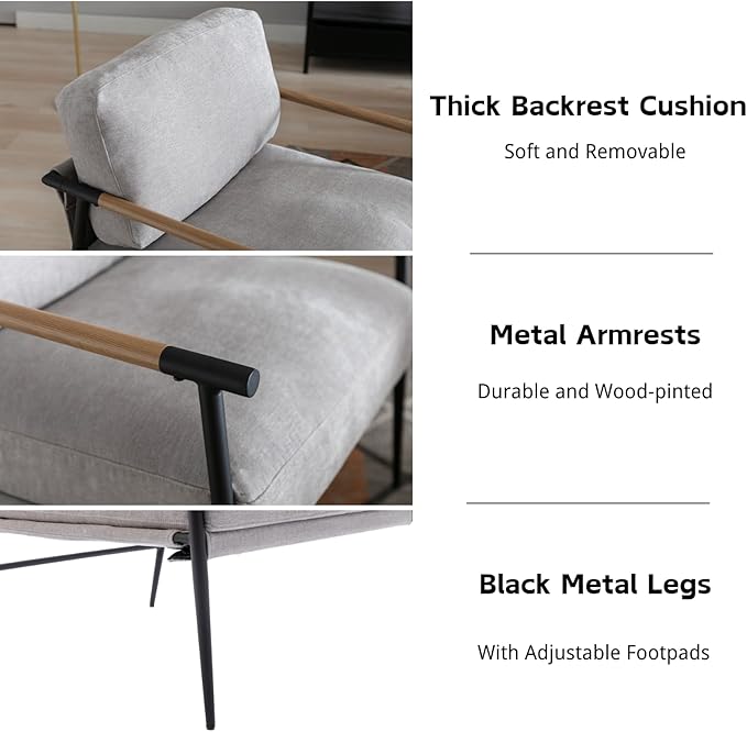 HEAH-YO Modern Accent Chairs Set of 2, Upholstered Chenille Living Room Chairs with Backrests, Comfy Reading Armchairs for Bedroom, Gray