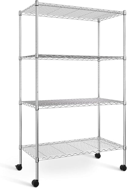 Simple Deluxe Heavy Duty 4-Tier Storage Shelving Unit, 35.83" W x 13.98" D x 55.91" H, 1000 Lbs Loading Capacity, Chrome