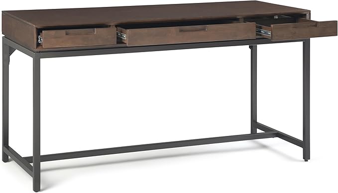 SIMPLIHOME Banting Desk - 60-Inch Wide Solid Hardwood and Metal Writing Desk in Walnut Brown, Modern Industrial Home Office Computer Table for Study with 2 Drawers and Flip-Down Keyboard Tray