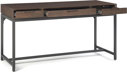 SIMPLIHOME Banting Desk - 60-Inch Wide Solid Hardwood and Metal Writing Desk in Walnut Brown, Modern Industrial Home Office Computer Table for Study with 2 Drawers and Flip-Down Keyboard Tray