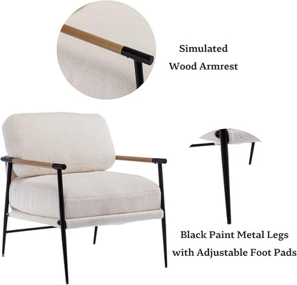 LukeAlon Mid Century Sherpa Accent Chairs Set of 2, Ultra Soft Living Room Chairs with Metal Legs Modern Armchairs Lounge Chairs Upholstered Comfy Leisure Chairs for Bedroom Reception Area, White
