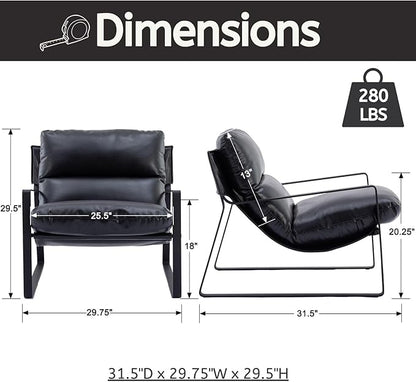 LukeAlon Modern PU Leather Accent Armchair, Upholstered Living Room Chair with Metal Base Removable Thickened Cushion Single Sofa Chair Comfy Lounge Chair for Bedroom Living Room Office, Black