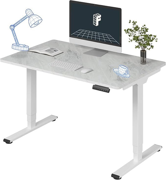 FLEXISPOT E6 3 Stages Dual Motor Electric Standing Desk 48x30 Inch Whole-Piece Board Height Adjustable Electric Sit Stand Desk(White Frame + Marble Grey Desktop, 2 Packages)