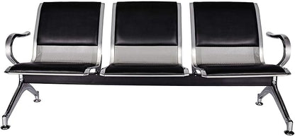 Kinsuite 3-Seat Waiting Room Bench - PU Leather Waiting Room Chairs with Arms & Non-Slip Foot Mats, Reception Chairs Guest Chair for Office Airport Bank Salon, Black