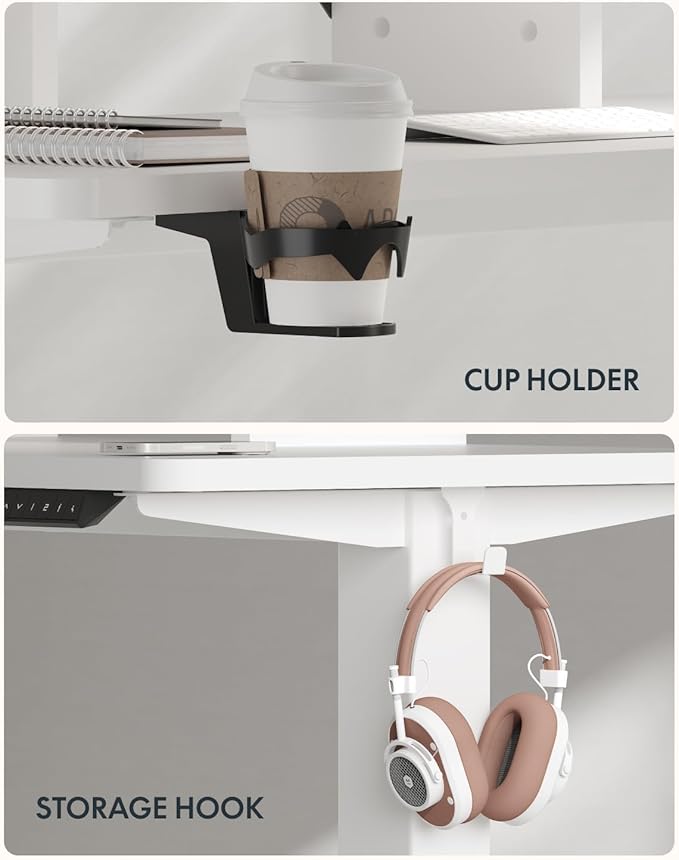 FLEXISPOT 71 x 32 Inch Large Standing Desk, Stand Up Desk with Splice Board, Rising Desks for Home Office, Office Desk with Headphone Hook (White Frame + White Top, 2 Packages)