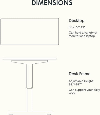 FLEXISPOT EN1 One-Piece Standing Desk, 60x24 Inches Large Electric Height Adjustable Sit Stand up Desk for Home Office (White Frame + Maple Desktop, 2 Packages)