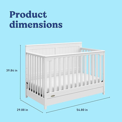 Graco Hadley 5-in-1 Convertible Crib with Drawer (White) – GREENGUARD Gold Certified, Crib with Drawer Combo, Full-Size Nursery Storage Drawer, Converts to Toddler Bed, Daybed