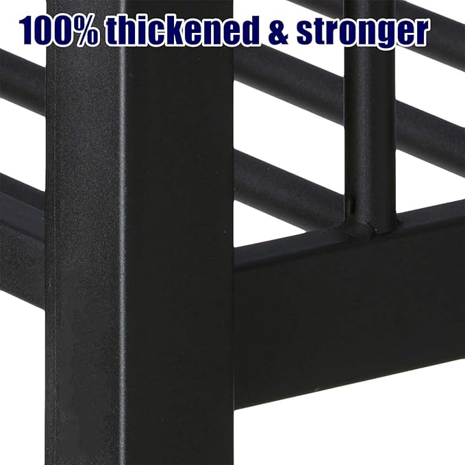 Higher Quality & Stronger Metal Twin XL Over Queen Bunk Bed, Thickened Heavy Duty More Stable Safer Black Steel Bunkbed Bunk Queen Bed (Easier to Assemble) (Twin XL Over Queen)