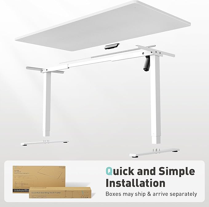 One-Piece Electric Standing Desk, 48 x 24 Inch Adjustable Height Sit to Stand Up Desk for Home Office, Work & Study, Black Frame & White Desktop (2 Packages)