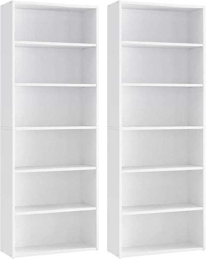 VASAGLE Set of 2 Bookshelves, 23.6 Inches Wide, 6-Tier Open Bookcases with Adjustable Storage Shelves, Floor Standing Units, Cloud White ULBC166T14-2
