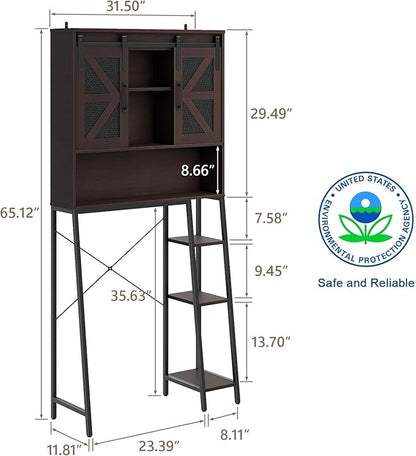 Over The Toilet Storage Cabinet, Farmhouse Storage Cabinet Over Toilet with 2 Sliding Barn Door，Home Space-Saving Toilet Rack, for Bathroom, Restroom, Laundry，Espresso