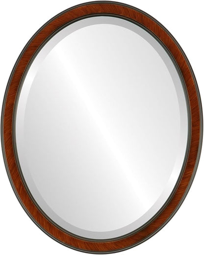 OVALCREST Oval Beveled Wall Mirror for Home Decor - Toronto Style - Vintage Cherry - 26" x 20"