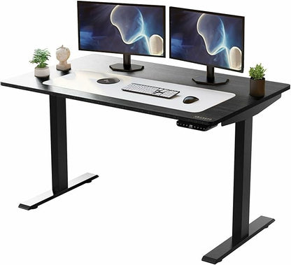 Rise Up Electric Standing Desk Adjustable Height 27-47" Dual Motor One Piece 60x30 Bamboo Large Standing Desk, Sit Stand Desk Rising Desk Home Office