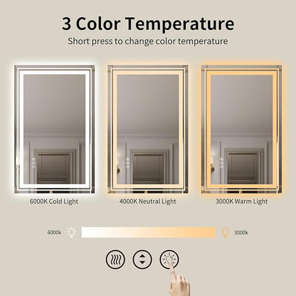 WTTY 48x30 LED Bathroom Mirror with Lights, Front and Backlit Lighted Bathroom Vanity Mirrors for Wall, Dimmable Wall Mirrors for Bathroom, Anti-Fog, Memory, Shatter-Proof, Double LED Vanity Mirror