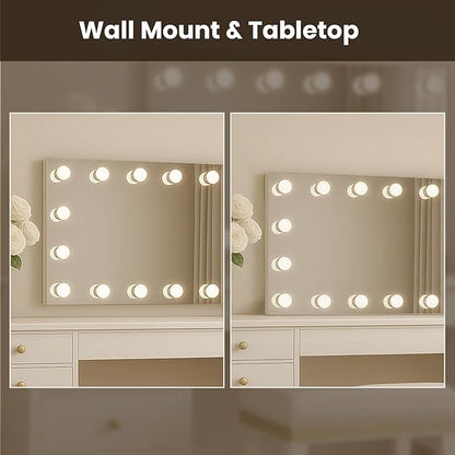 WTTY LED Bathroom Mirror with Lights 40"x24" Hollywood Wall-Mounted Mirror with 3 Color Temperatures, Stepless Dimmable Bulbs, Anti-Fog & Shatter-Proof