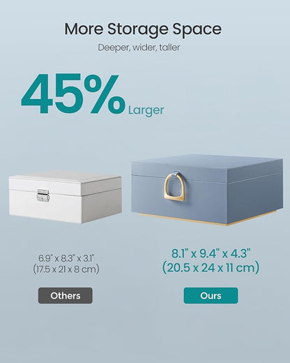 SONGMICS 2-Layer Jewelry Box, Jewelry Organizer with Handle, Removable Jewelry Tray, Jewelry Storage, Floating Effect, 8.1 x 9.4 x 4.3 Inches, Christmas Gift, Misty Blue UJBC165Q01