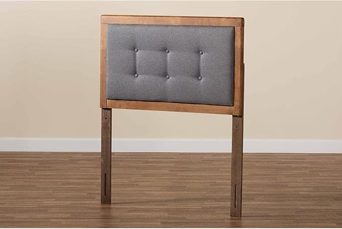 Mid-Century Marvel Fabric Upholstered Walnut Brown Finished Wood Headboard, Wall Mount Headboard Twin/Dark Gray