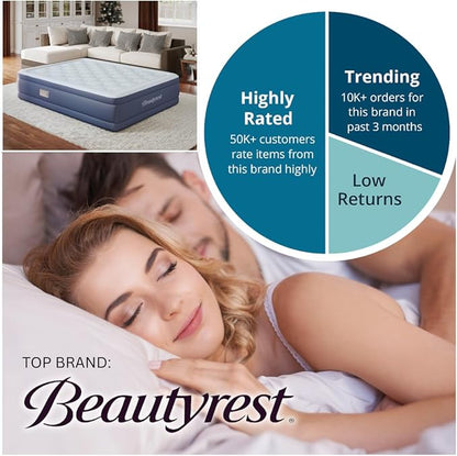 Beautyrest Supreme Air, Cal-King Size Air Mattress with Built-in Pump, Raised Inflatable Bed, Puncture-Resistant Vinyl, Auto Shut-Off, 650lb Support, Guest Bed, Camping Airbed, 3-Year Warranty