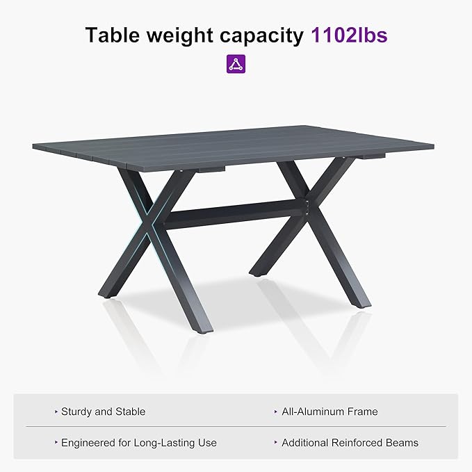 PURPLE LEAF Patio Dining Set for 6 with Gray Storage Box All-Weather Wicker 7 Piece Aluminium Outdoor Table and Chairs Set Included Cushions Modern Outdoor Furniture Set Grey and Navy