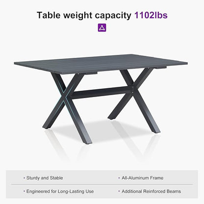 PURPLE LEAF Patio Dining Set for 6 with Gray Storage Box All-Weather Wicker 7 Piece Aluminium Outdoor Table and Chairs Set Included Cushions Modern Outdoor Furniture Set Grey and Navy