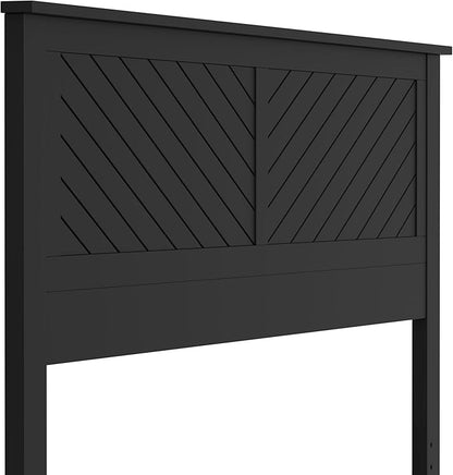 Serene Poplar Wood King Size Headboard in Black, Modern Farmhouse Panel with Chevron Scoring, Casual Coastal Style, Easy Assembly, Quality Materials