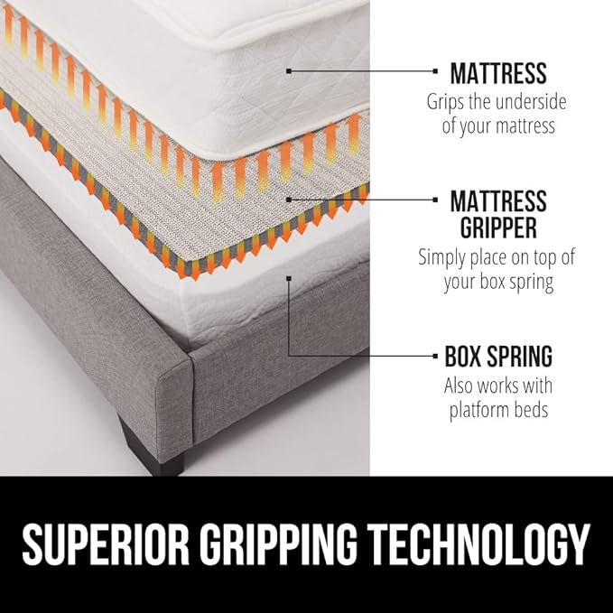 GORILLA GRIP Non Slip Mattress Gripper, Prevents Mattresses from Sliding and Holds Bed in Place, Pad Grips Beds, Sofa, Couch, Chair Cushions and Helps Keep Topper from Slipping, Easy Trim Pads Twin XL