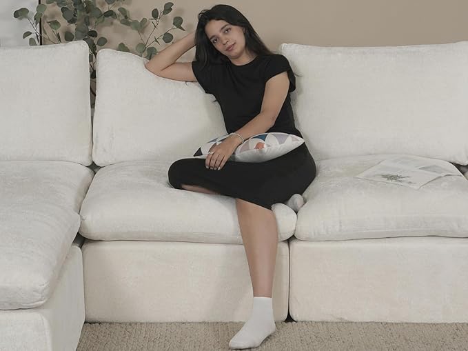 EASE MOOSE Oversized Sectional Cloud Couch-7-Seat, U-Shaped Deep-Seat Modular Boneless Sofa, No-Assembly Chenille Sofa for Living Room, White