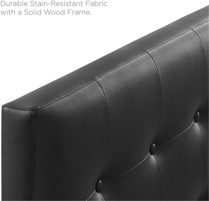 Hawthorne Collections Contemporary Tufted Button Faux Leather Upholstered Queen Headboard in Black