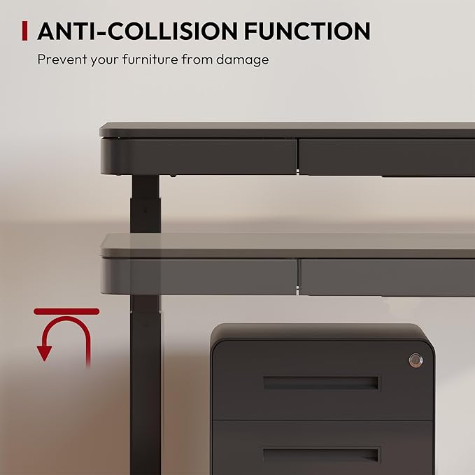 Standing Desk with Drawer, Electric Height Adjustable Home Office Desk with Storage & USB Ports, 48 inch Black Wood Tabletop/White Frame