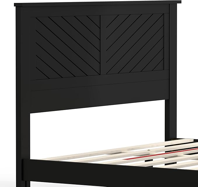Serene Farmhouse Style Wood Bed in Full Size with Horizontal Scoring Headboard, Coastal Modern Design, Sturdy, Easy Assembly, Ample Underbed Storage, Black