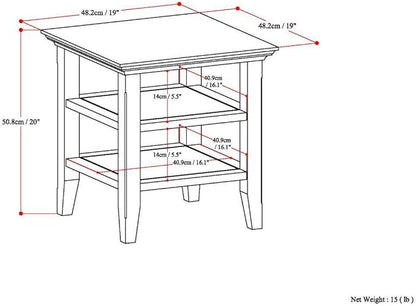 SIMPLIHOME Acadian SOLID WOOD 19 inch Wide Square Transitional End Table in Black for the Living Room and Bedroom