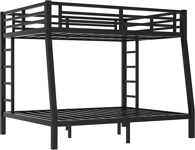 Bellemave Full XL Over Queen Bunk Bed for Adults, Full XL Over Queen Bunk Bed Frame with 2 Ladder and Full Length Guardrail, Easy Assemble, Mattress Not Included, Black